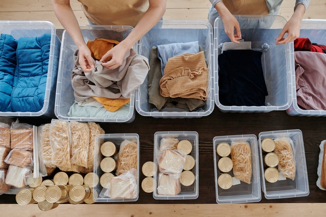 assembly line of packaging food and clothing
